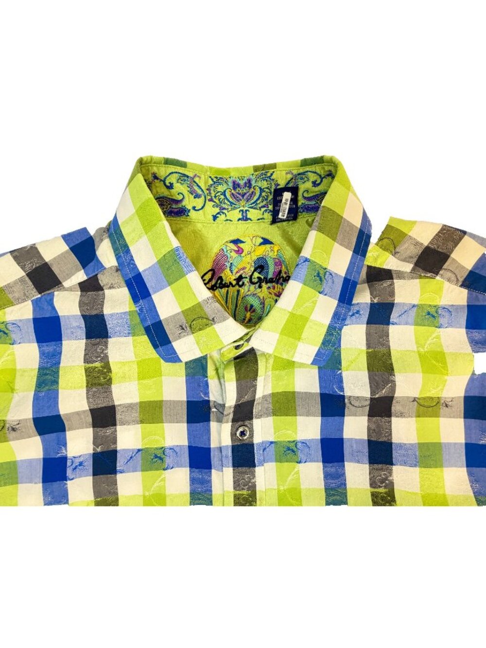 Robert Graham Multi Color Shirt 2XLT Embroidered Paisley Cuffs 100% Cotton Check